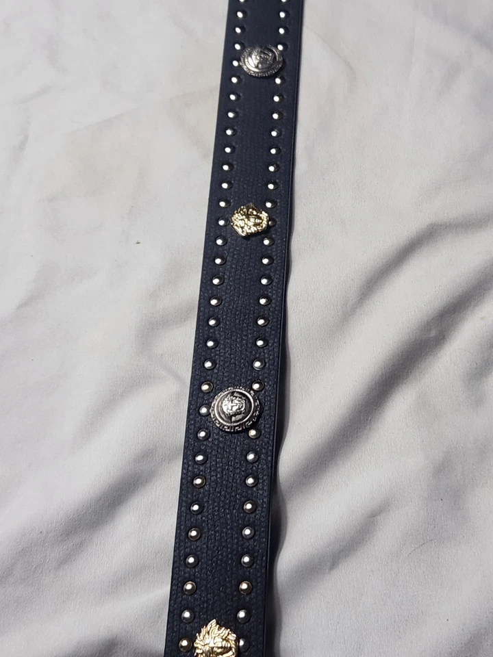 CINTURÓN 56 de Colección Gianni Versace Tachonado Cuero Negro Dorado Medusa Para Hombre Usado Foto 3 de 4