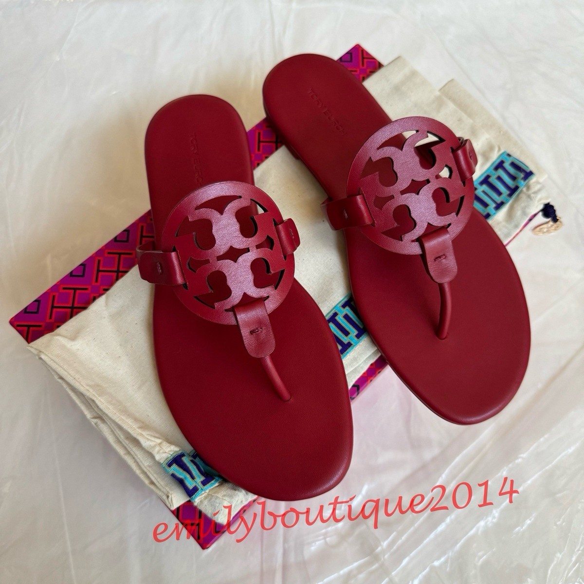 NIB Tory Burch Miller Size 10.5 Tory Red Calf Leather Sandals