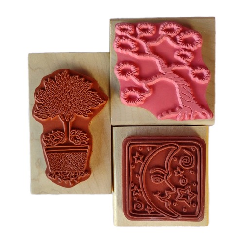 Rubber Stamps 3pc Tree Nature Moon Celestial Stamp Lot New - Picture 2 of 3
