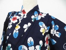 JAPANESE KIMONO YUKATA NAVY BLUE 155.5cm 5 ft 1 in COTTON EE8146