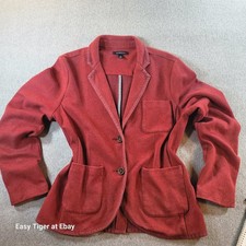 Lands' End Blazer Women's 14 Red Stretch Distressed Knit Pockets