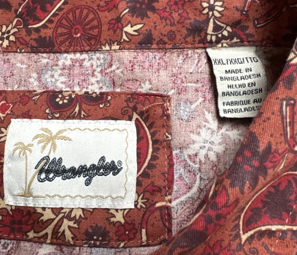 Camisa vaquera a presión Wrangler para hombre talla XXL cachemira floral manga larga perla Foto 4 de 4