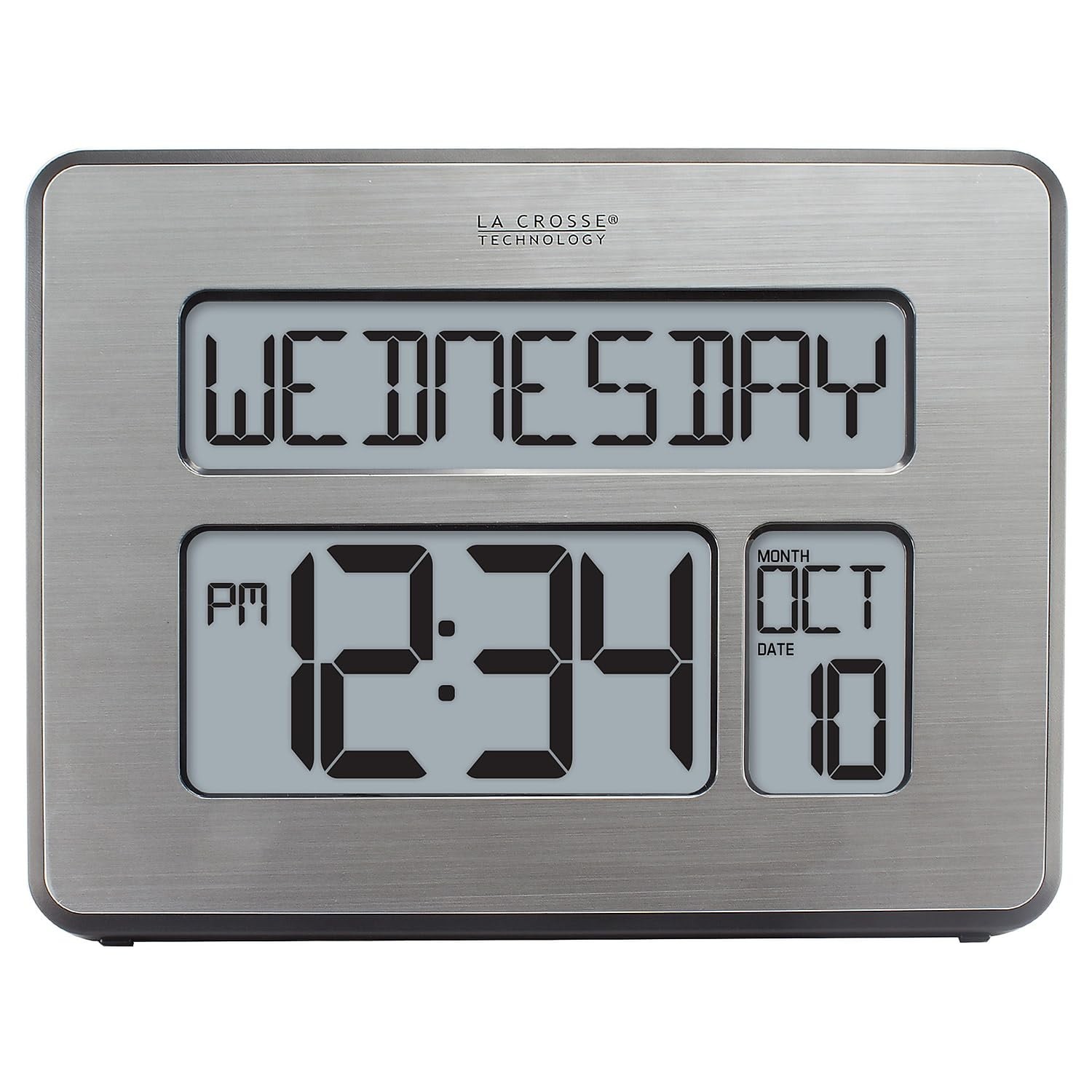 Atomic Full Calendar Clock with Large Grey Digits – 11.25 Inch Display
