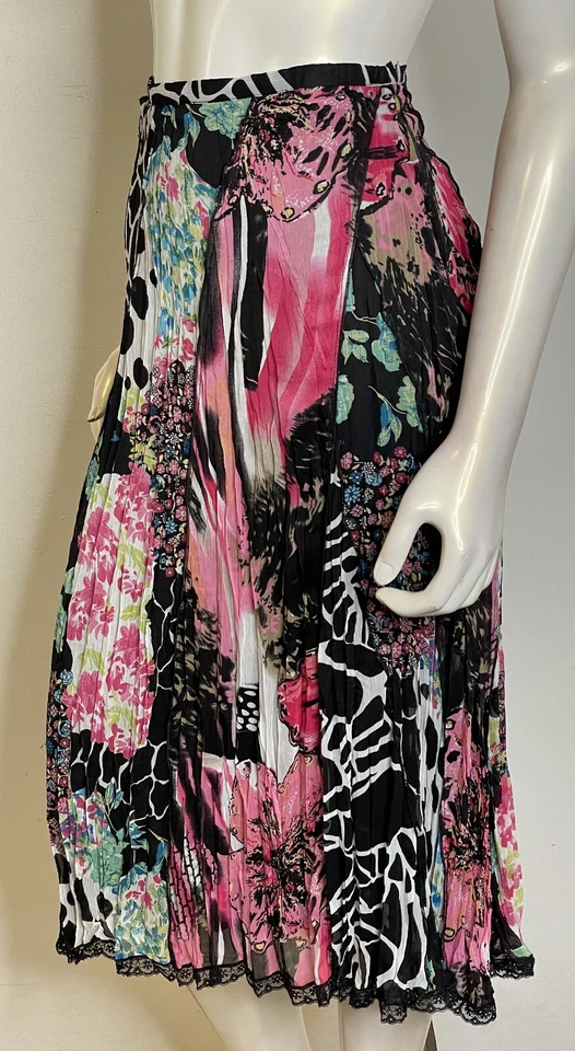 Falda Arrugada Geométrica Floral Rosa Negra Alberto Makali 4 Nueva Con Etiquetas Foto 4 de 4