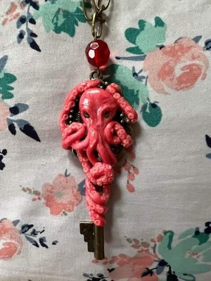   ️ handmade clay octopus  ️   necklace wrapped around key jewelry  