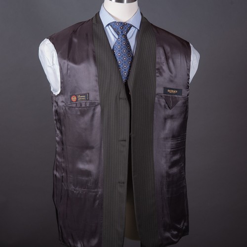 Bachrach Mens Sport Coat 44L 100% Wool Brown Pinstripe 3 Button Jacket Ventless - Picture 8 of 11