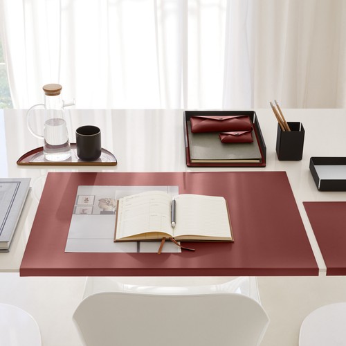 Svuotatasche in Acciaio Nero Opaco e Cuoio Rosso Bordeaux - Design Moderno - Foto 3 di 5
