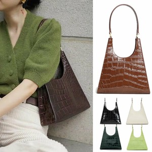 Real-Leather-Croc-Print-Trianle-Shoulder-Bag-Purse-Trapezoid-Baguette-Top-Handle
