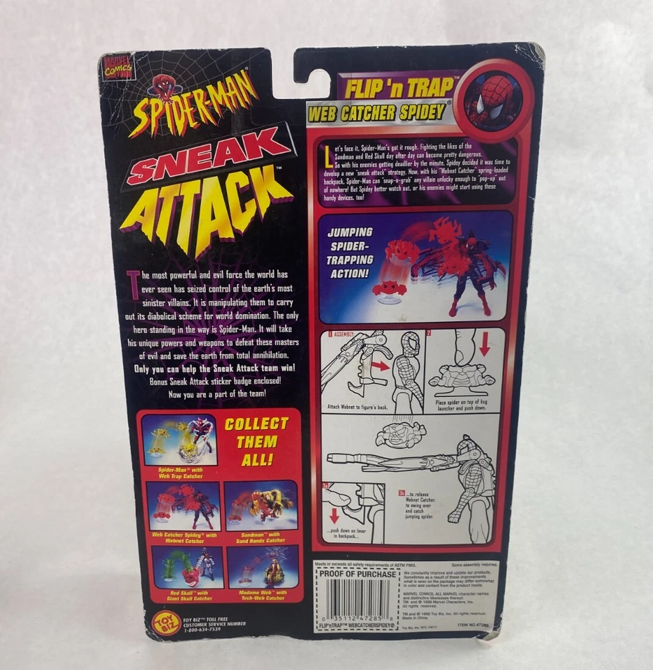 Figura de acción Web Catcher Flip 'N Trap Spider-Man Sneak Attack nueva Toybiz 1998 Foto 2 de 2