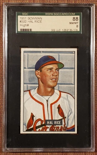 1951 Bowman #300 Hal Rice St. Louis Cardinals Rookie Baseball Card SGC 8 NMMT RC