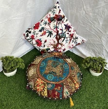 Indian Brown Round Pillow Cushion Cover Floor Patchwork Throw Boho Décor Cover