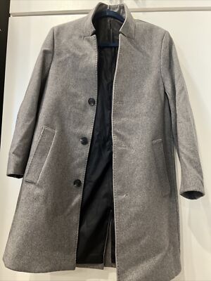 H&M Mens 34R Peacoat Trenchcoat￼ Jacket Wool Blend Polyester￼ Grey