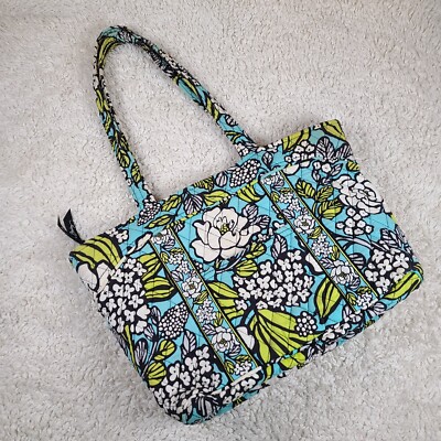 VERA BRADLEY Zippered TOTE Bag - Retired ISLAND BLOOMS - Blue Green *Read*