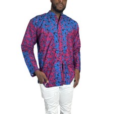 Pink and Blue Ankara Print African Men Top/ Shirt