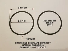 O-ring Size 228, 2-1/4" ID x 2-1/2" OD x 1/8" thick. Buna-N.   Qty 2. Brand New.