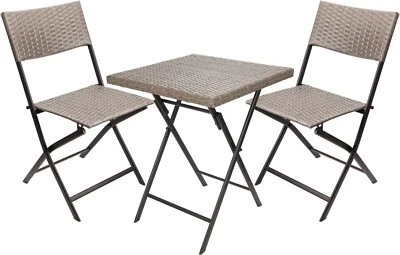 Meubles Bistro Set Rotin Salon de Jardin Balcon Marrón Table Chaises Pliable - Photo 1/4