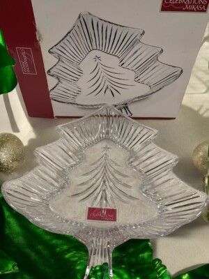 Mikasa Celebrations Christmas Night Collection Tree Dish Platter 13 5/8   NWB