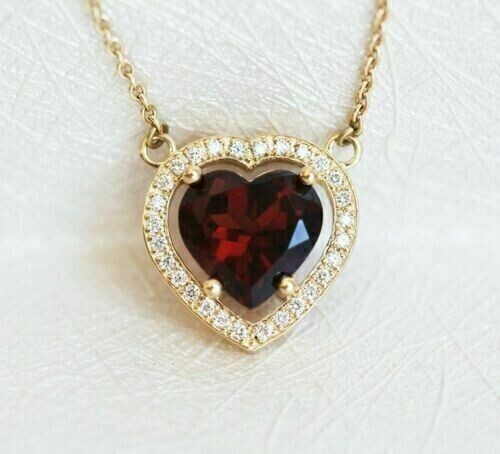 2Ct Heart Cut Lab-Created Red Garnet Women's Gift Pendant 14K Yellow Gold Finish - Picture 5 of 6