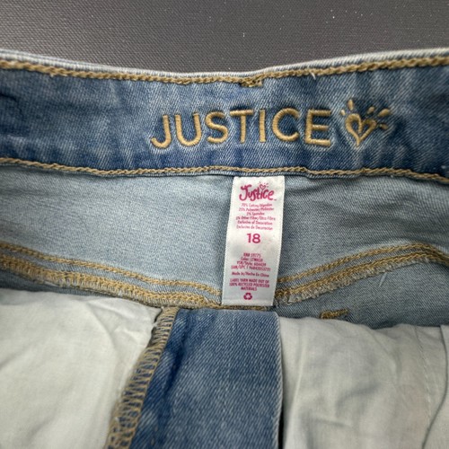 Justice Denim Shorts Girls 18 High Rise Sequin Fringe Distressed Jean Cutoff - Picture 2 of 9