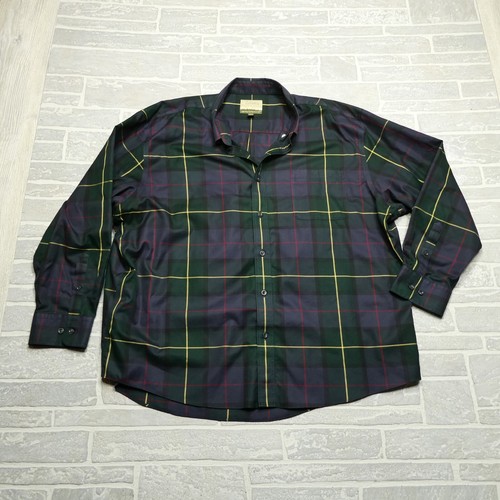 Cabelas Shirt Adult 3XL Dark Green Navy Blue Plaid 100% Cotton Button Up Mens