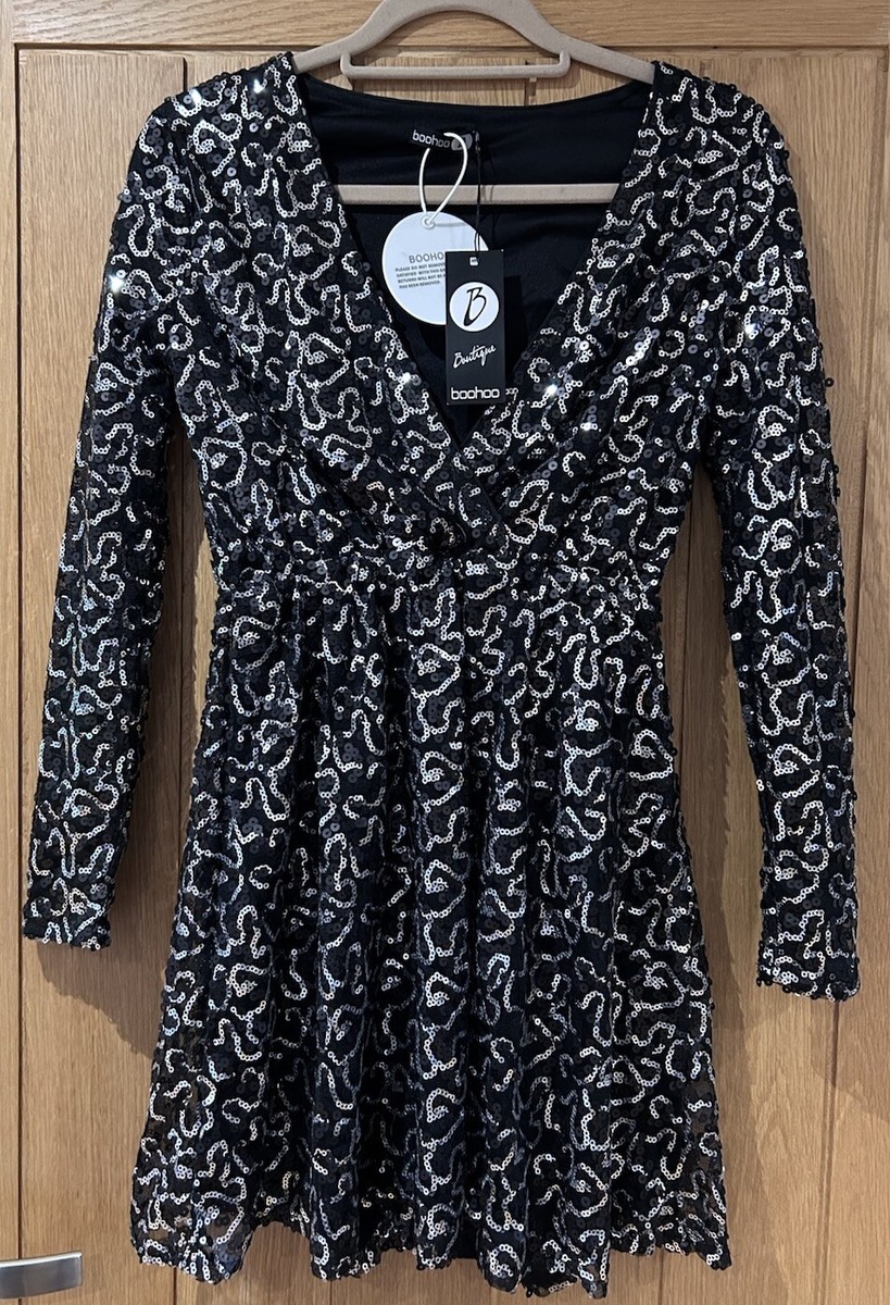 Silver Sequin Boohoo Dress Plus Size Wrap Sequin Dress BOOHOO