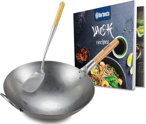 Kohlenstoffstahl Wok Set I flache oder runde Basis für Gas, Induktion und - Bild 2 von 9