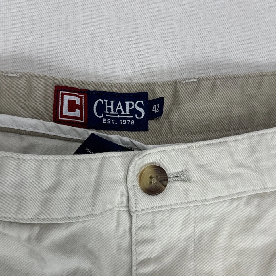 Pantalones Cortos Chinos De Colección CHAPS Para Hombres 42 Marfil Blanco Sarga Algodón Preppy Años 00 Foto 4 de 4