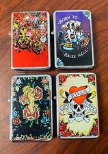RETRO TATTOO ART STYLE SET OF 4 REFILLABLE FLIP TOP OIL LIGHTERS Y2K