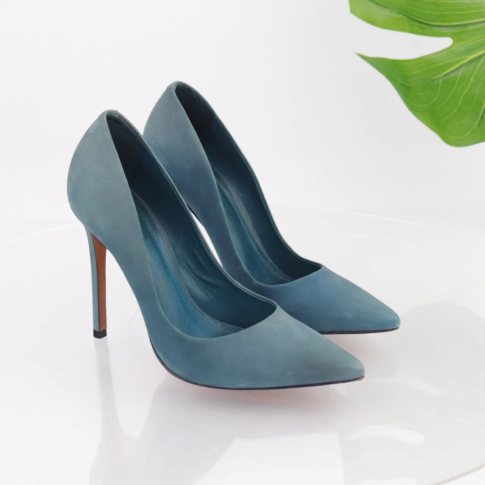 Zapato de vestir SCHUTZ para mujer Lou Pump talla 9 punta tacón azul verde azulado aguamarina nobuck Foto 2 de 4