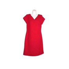 David Warren NY Cocktail Sheath Dress Red Sparkly Shimmer V Neck Back Slit Sz 12