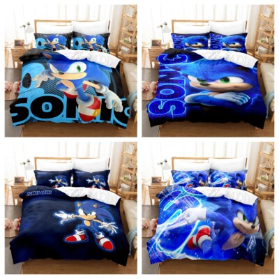 Neu Kinder Sonic Bettbezug Set Bettwäsche Kissenbezüge 80x80cm 135x200 200x200