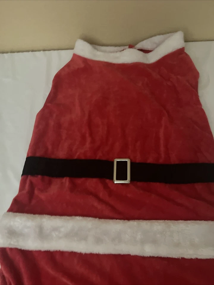 Traje Navidad Papá Noel Perro Talla Mediana Rojo Felpa Terciopelo con Cinturón Adjunto 25 Cuello Foto 2 de 4