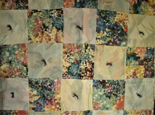 Vtg Handmade Large Block Quilt 56" x 70" Pastels w/ dark Maroon Back Granny Core - Picture 2 of 3