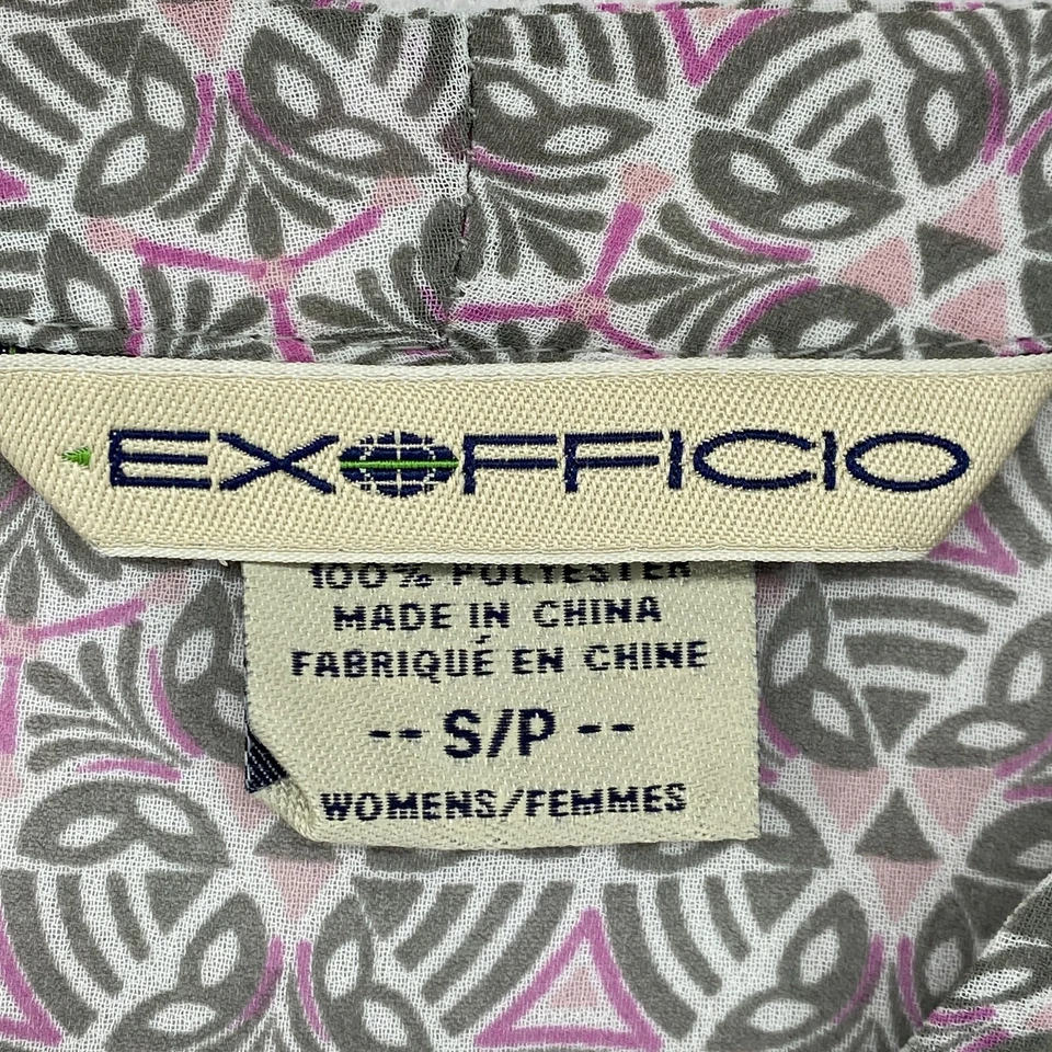 EXOFFICIO Blouse S Crinkle Chiffon Floral Button Cuffs 3/4 Sleeve Boho Purple - Image 4 of 4