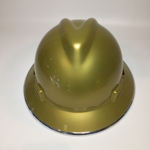 Custom Painted Hard Hat MSA Full Brim Gold Metalic W/Chrome EdgeGard - Picture 2 of 7