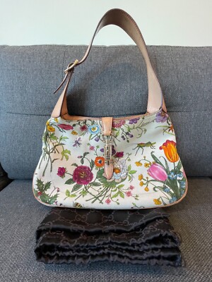 GUCCI Floral Flora Jackie O Hobo Shoulder Bag Vintage white