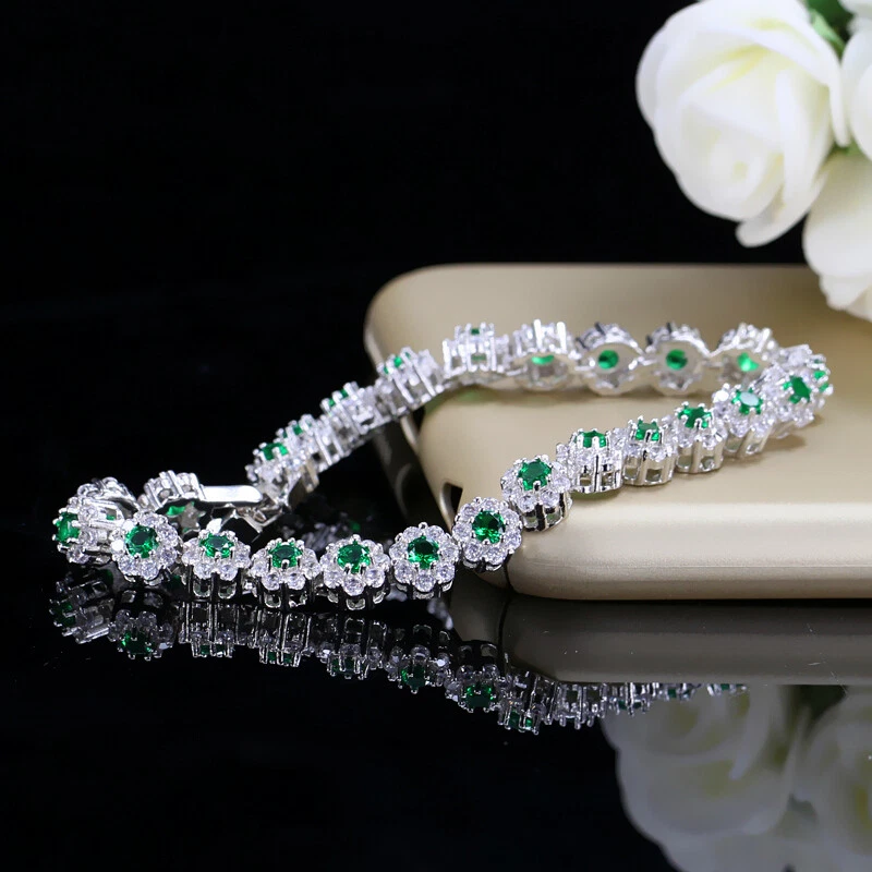 Pulsera tenis 100 % plata de ley 925 circonitas cúbicas piedras preciosas joyería para mujer Foto 2 de 4