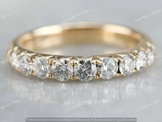 Moissanite 1ct Round Half Eternity Wedding Band Ring 14K Yellow Gold Plated SZ 7