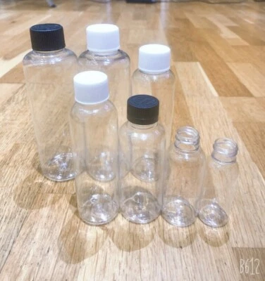 LUCEMILL Pet Plastic Bottles SCREW Caps Lids 30ml 50ml 100ml 120ml 150ml 200ml 250ml UK
