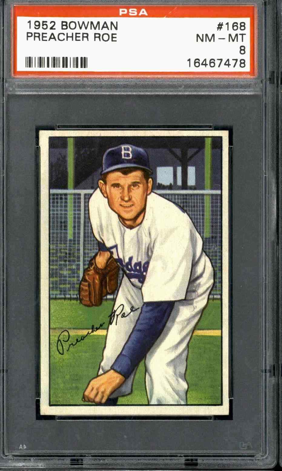 1952 Bowman #168 Preacher Roe - PSA 8