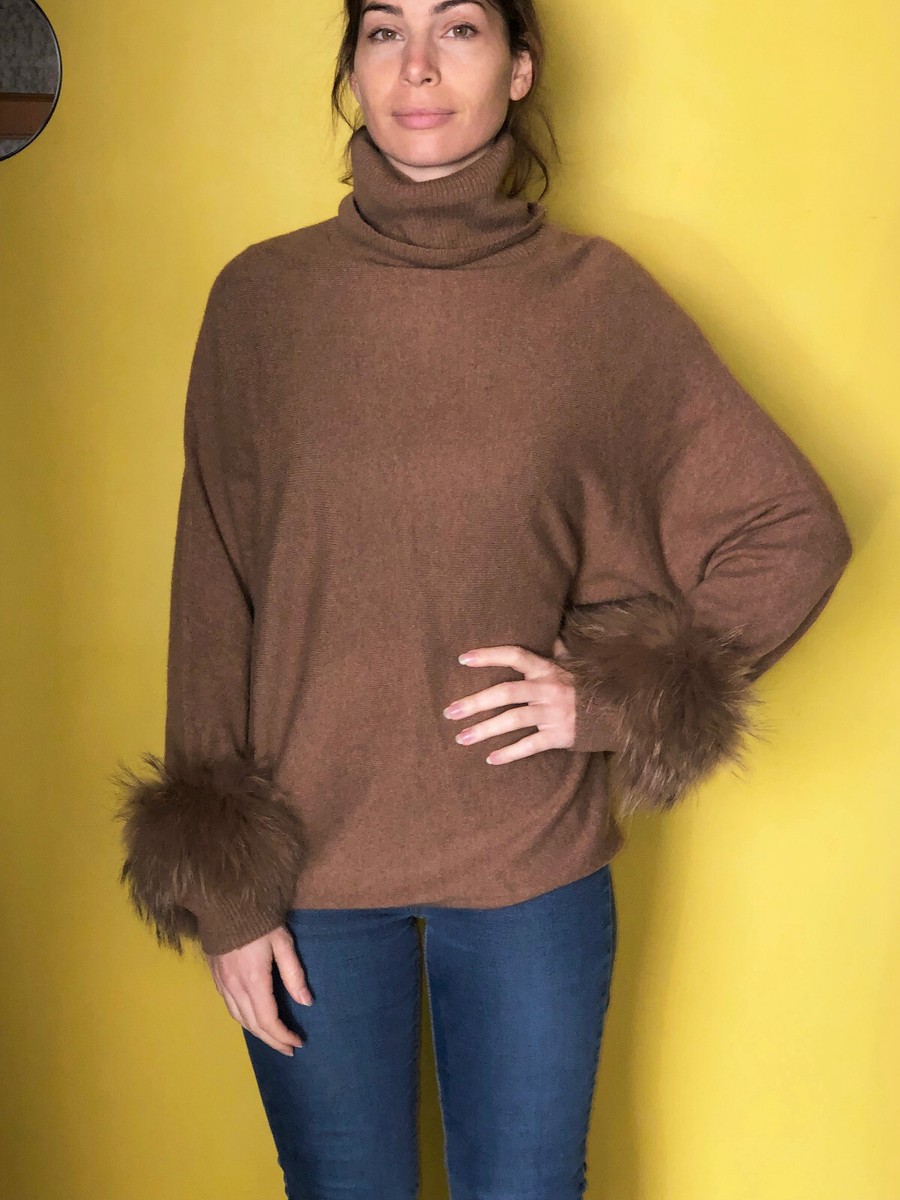 Pull Col Roulé En Cachemire Camel Avec Garnitures Fourrure - Marque Hôtel Particulier - Taille S - Neuf