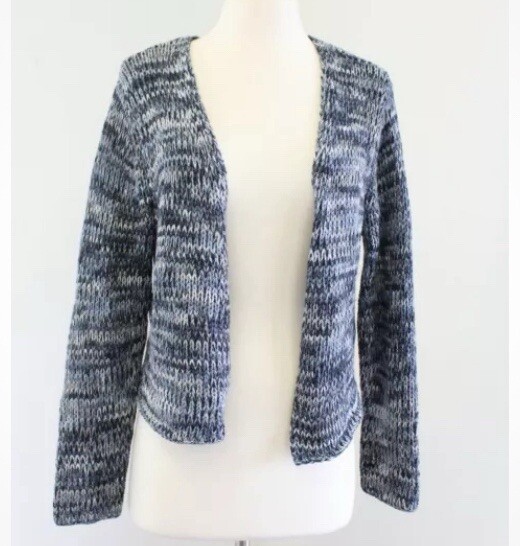 J Jill Womens Blue Marled Knit Open Front Cardigan Sweater Size MP