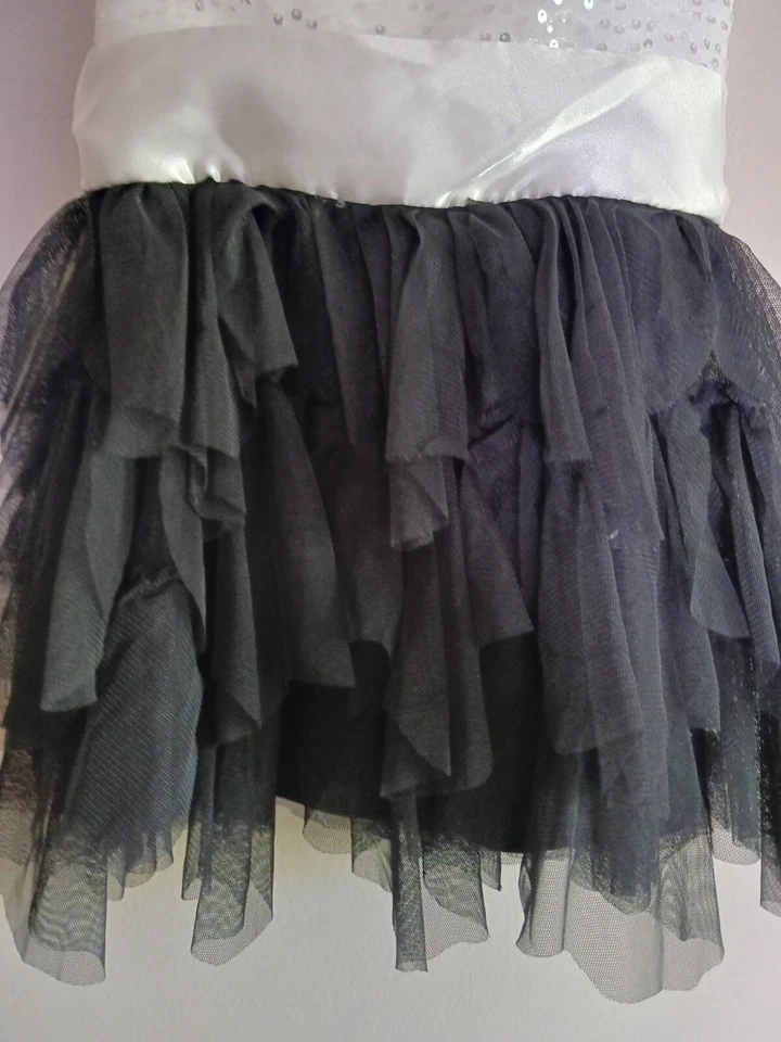 Niñas Elegante Vestido Bizcotti Blanco Lentejuelas Fluido Negro Tul Tutú Falda Talla 8 Foto 3 de 4