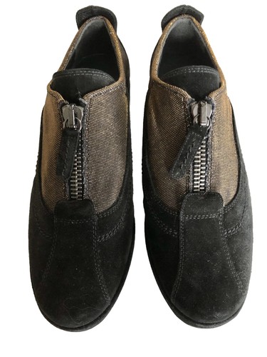 STUART WEITZMAN Black Suede Leather Shimmer Zip Wedge Flats Loafers 6 NEW - Picture 4 of 12
