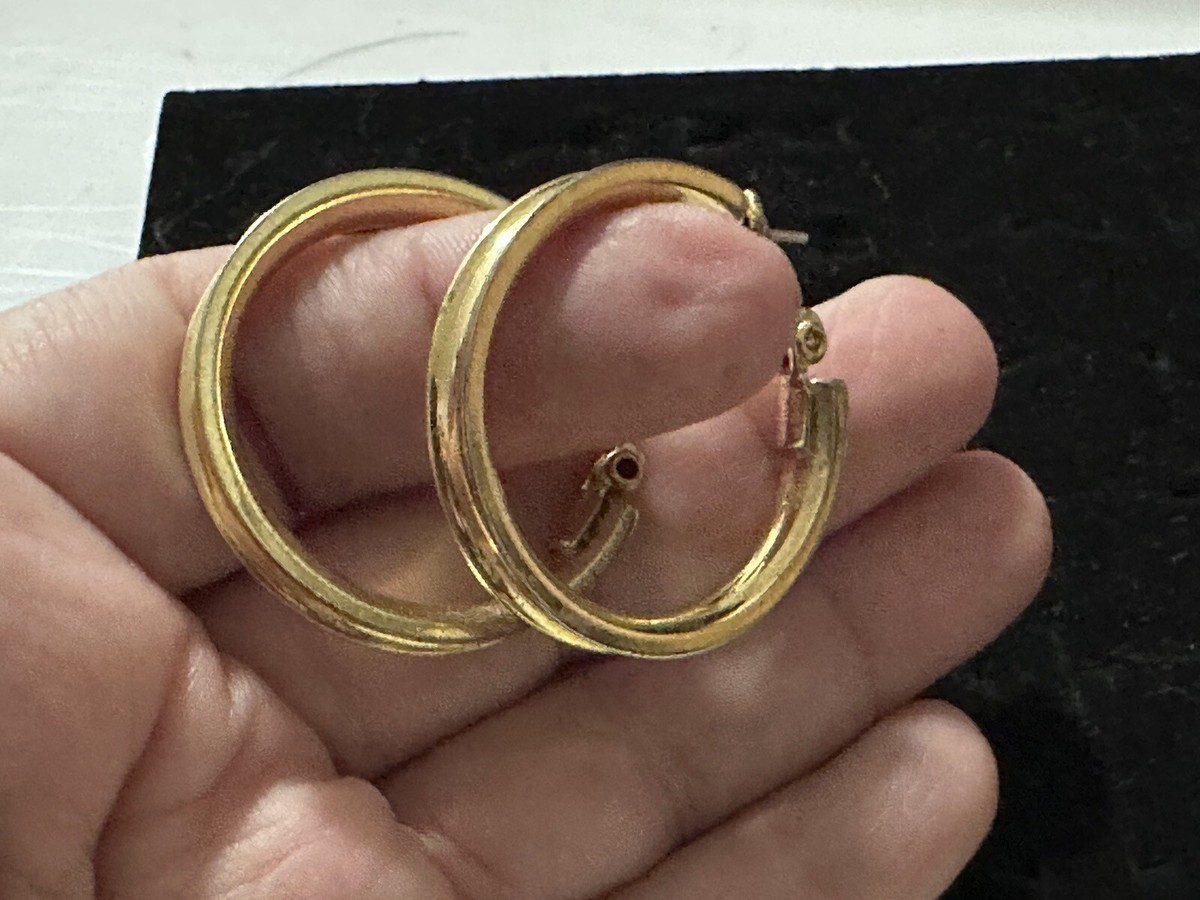 Vintage Monet Gold Hoop Earrings Sign Pat 249.252 Chunky Retro Mob