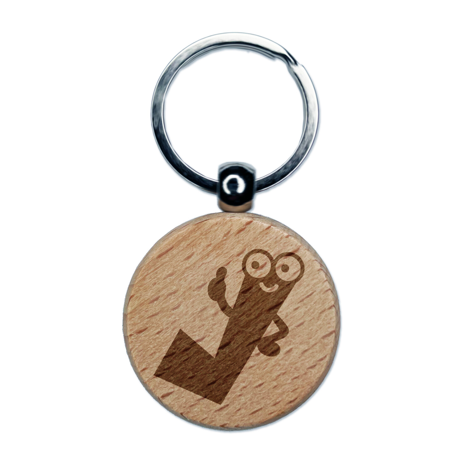 Check Mark Guy Thumbs Up Engraved Wood Round Keychain Tag Charm