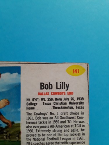 1962 Post Cereal Bob Lilly Rookie #141 cartolina calcio Dallas Cowboys HOF - Foto 4 di 7