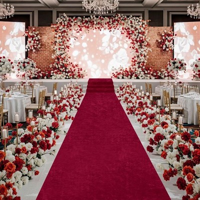 Queendream Burgundy Velvet Aisle Runners Carpet Runner 4.5Ftx20Ft For Ceremony