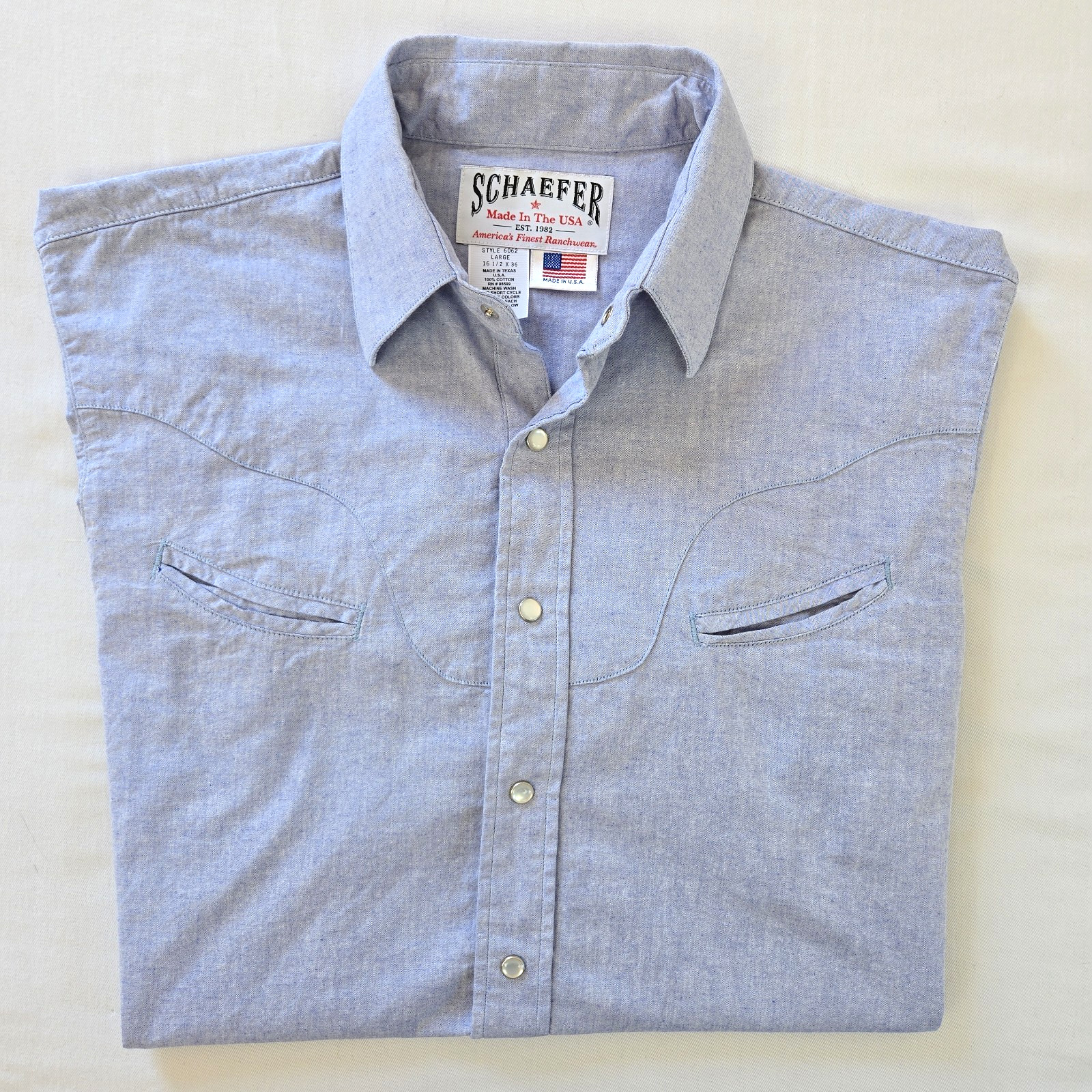 Camisa Schaefer Outfitter Perla A Presión Azul Cambray Western Para Hombre L 16.5-36 EE. UU.
