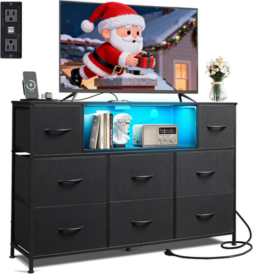 55 inch black dresser Gaomon 8-Drawer Modern Fluted Black Dresser, 55 Inch Wide Chest, Deep Drawers, Large Organizer for Bedroom, Living Room, Kids Room